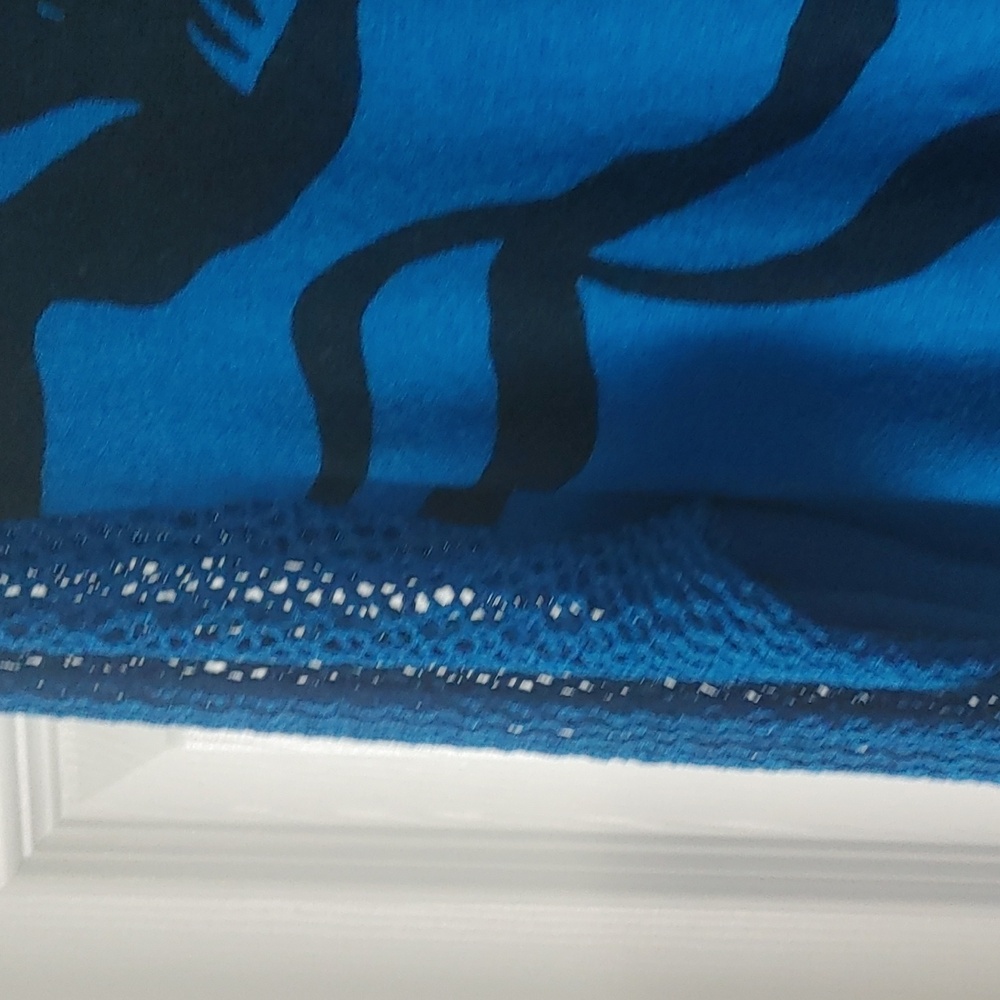 Stunning Blue Sweater w/Black Floral & Beaded Tunic Women's Sz Sm Or Slim Med - Picture 6 of 8